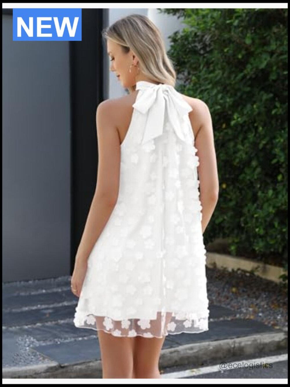 Halter Tulle Floral Mini Dress - A-Line Sleeveless - Picture 4 of 7